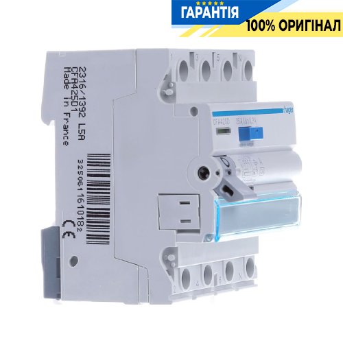 Дифференциальное реле 4P, 6kA, 25A,30mA, A, Hager CDA425D