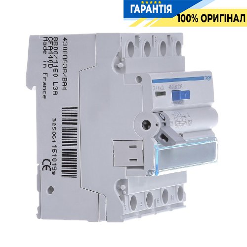 Дифференциальное реле 4P, 6kA, 40A, 300mA, A, S, Hager CPA440D