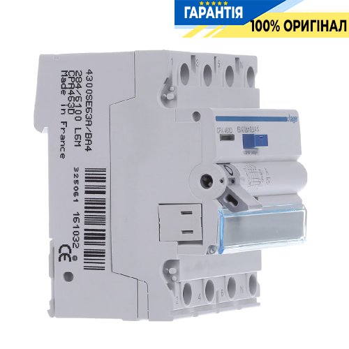 Дифференциальное реле 4P, 6kA, 63A, 300mA, A, S, Hager CPA463D