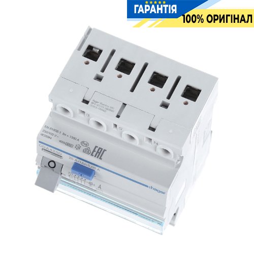 Дифференциальное реле 4P, 6kA, 63A, 300mA, A, S, Hager CPA463D