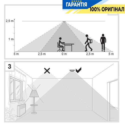 Датчик руху 360°, 1НВ контакт, 10A AC1/230V~, виявлення Ø10м, EER501 Hager, внутрішній монтаж