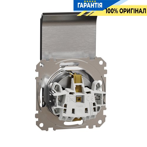 Розетка с з/к со шторками с крышкой Schneider Electric «Sedna Elements» SDD170024 (цвет - алюминий матовый)