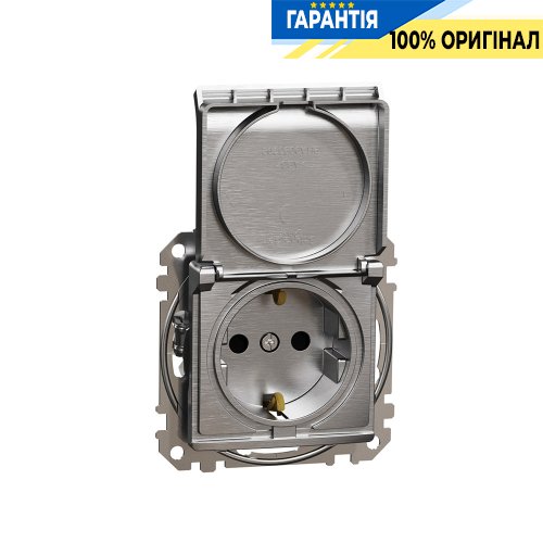Розетка с з/к со шторками с крышкой Schneider Electric «Sedna Elements» SDD170024 (цвет - алюминий матовый)
