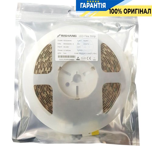 Лента светодиодная 60 Led/m RGB+2700K 24V, 17.6Вт, IP20 Rishang 10540 5050-60-IP20-RGB/WW-12-24 RD0260AC-A RGB + теплый белый свет