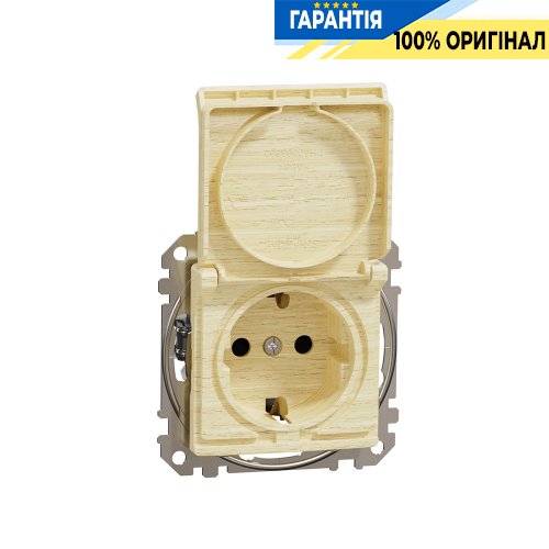 Розетка з з/к зі шторками із кришкою Schneider Electric «Sedna Elements» (колір - береза) SDD180024
