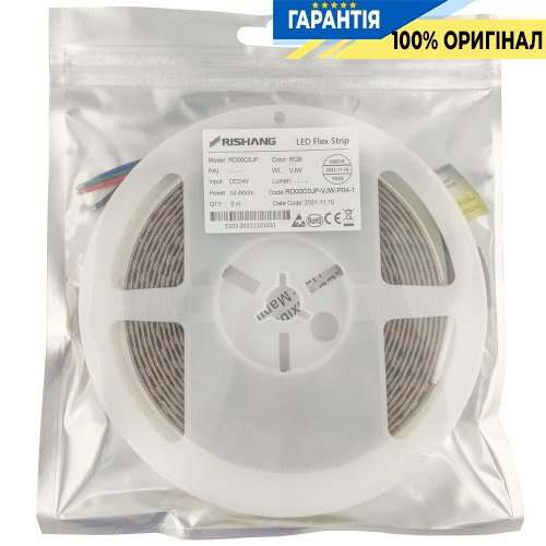 Стрічка світлодіодна 120 Led/m RGB 24V, 12.9Вт, IP20 Rishang 17783 3838-120-IP20-RGB-10-24 RD00C0JP RGB кольори