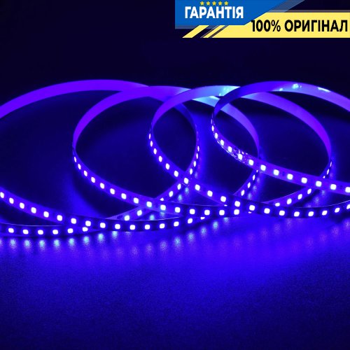 Лента светодиодная 120 Led/m Blue 24V, 9.6Вт, IP20 CRI80 Rishang 19667 2835-120-IP20-B-8-24 RV08C0TC-A синий свет