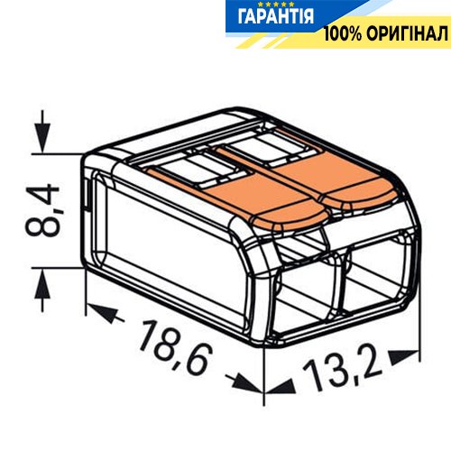 Клеммник Wago на 2 выхода 0.2-4.0 мм² (32А) 400V Cu 221-412