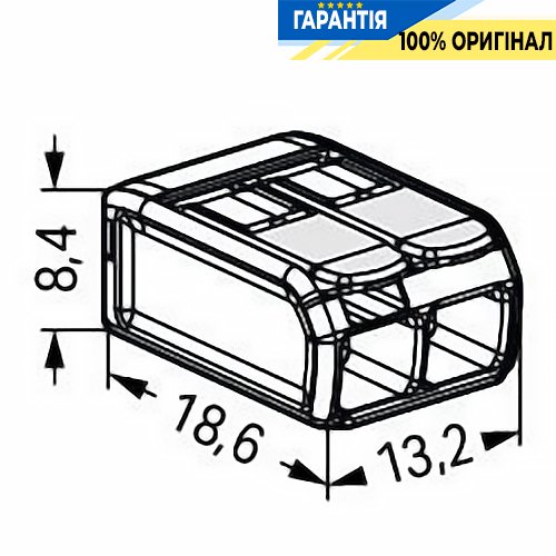 Клемник Wago 2 (монолітних) х від 0,14 до 4 мм² (24А) Сu 221-482