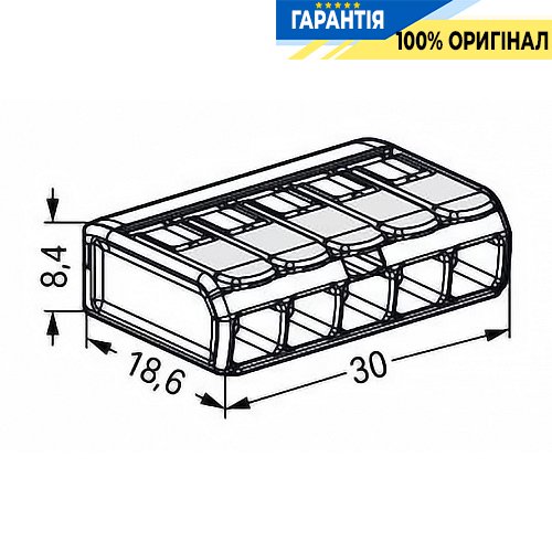 Клеммник Wago 5 (монолитных) х от 0,14 до 4 мм² (32А) Сu 221-485