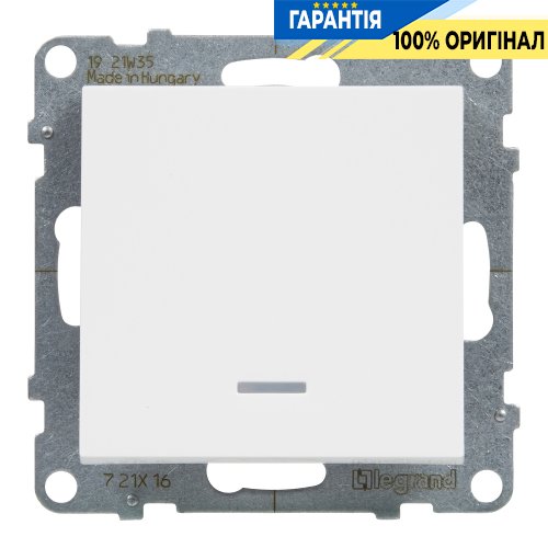 Переключатель с подсв. 1-кл (пружин.клеммы) 10А/250V Legrand Suno 721116 белый