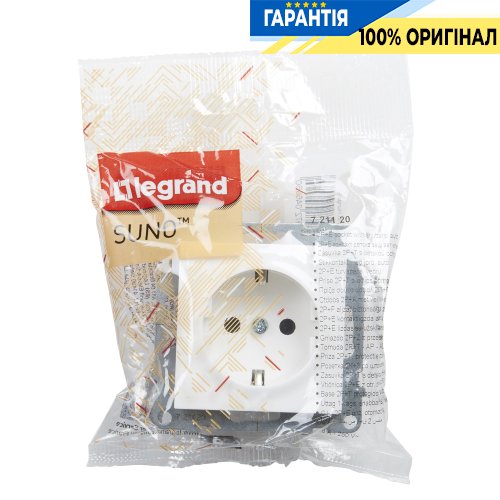 Розетка із з/к та шторками (пруж.клеми) 16А/250V Legrand Suno 721120 білий