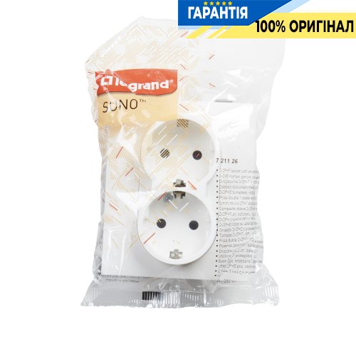 Розетка 2-а. із з/к та шторками (пруж.клеми) 16А/250V Legrand Suno 721126 білий