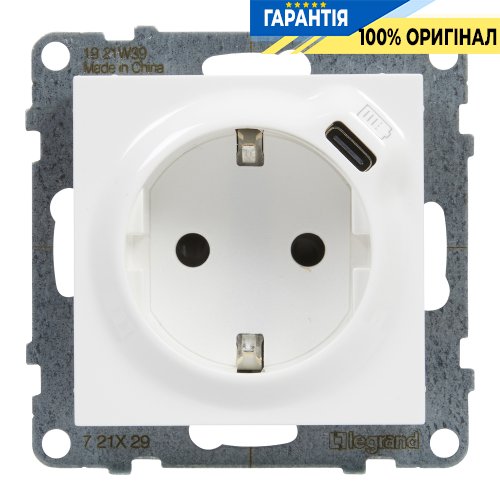Розетка із з/к та захист. шторками + USB С 1,5А/250V Legrand Suno 721129 білий