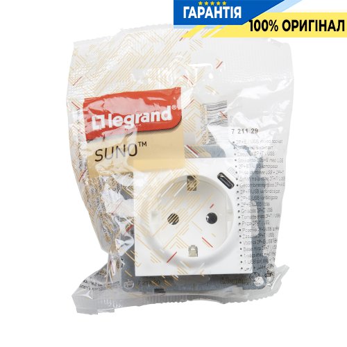 Розетка із з/к та захист. шторками + USB С 1,5А/250V Legrand Suno 721129 білий