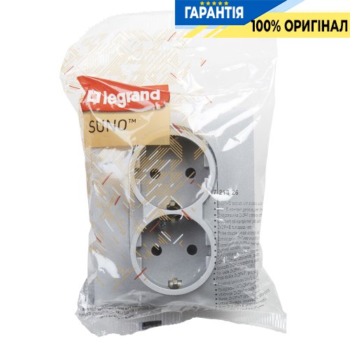 Розетка 2-я. с з/к и шторками (пружин.клеммы) 16А/250V Legrand Suno 721326 алюминий