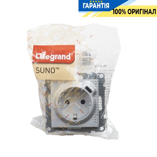 Розетка із з/к та захист. шторками + USB С 1,5А/5V Legrand Suno 721329 алюміній