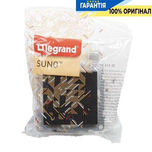 Кнопка 1-кл с символом "Звонок" (пружин.клеммы) 6A/250V Legrand Suno 721413 черный