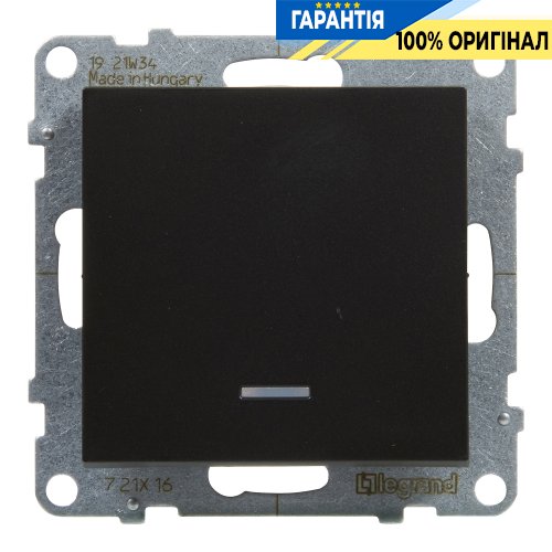 Переключатель с подсв. 1-кл (пружин.клеммы) 10А/250V Legrand Suno 721416 черный