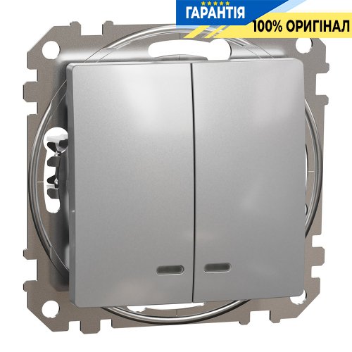 Выключатель с подсветкой 2-кл Schneider Electric «Sedna Design» SDD113105L (цвет - алюминий)