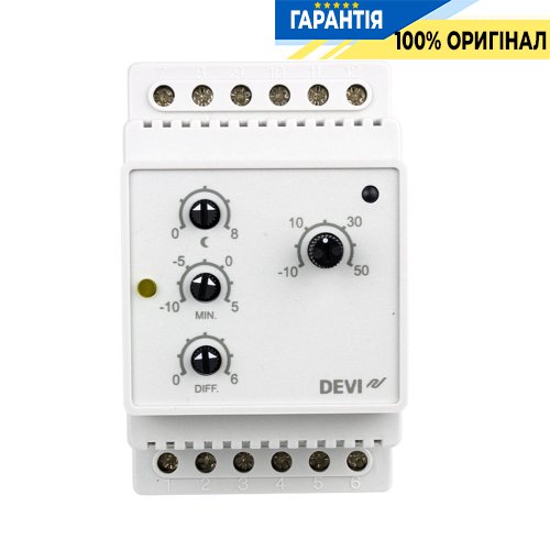 Електронний терморегулятор DEVI Devireg 316 (140F1075) DIN 16A/230V, 3680Вт, з датчиком, -10°…+50°C