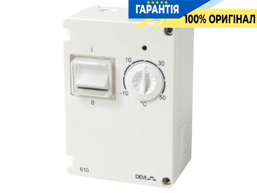 Електронний терморегулятор DEVIreg 610 (140F1080) з датчиком, діапазон -10°…+50°C, DIN, IP44, 10A/230V, 2300Вт