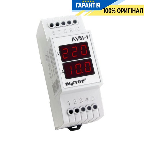 Амперметр-вольтметр DigiTop AVM-1 1-фазний 1А…63А / 40V~…400V~, DIN-рейка