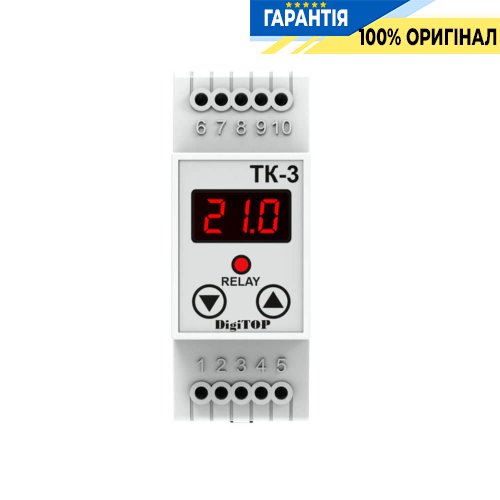 Універсальний терморегулятор DigiTop TK-3, діапазон -50…+125°С, DIN-монтаж, 230V/6А