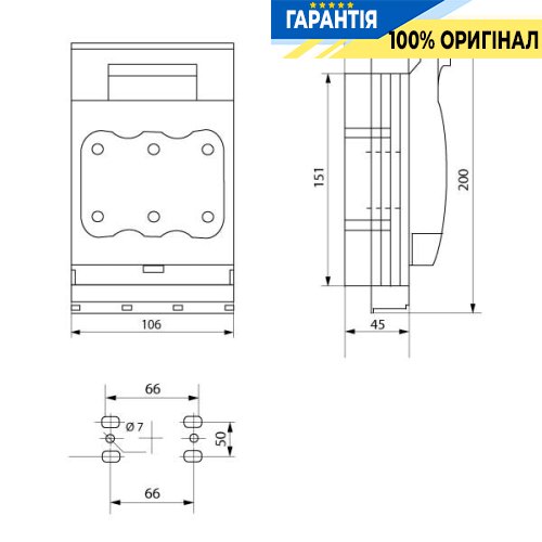 Вимикач-роз'єднувач під запобіжник E.NEXT e.fuse.VR.160, розмір 00, 3 полюси, 160А, i0760039