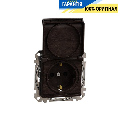 Розетка з з/к зі шторками із кришкою Schneider Electric «Sedna Elements» SDD181024 (колір - венге)