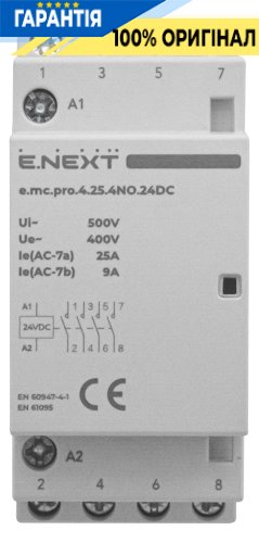 Модульний контактор E.NEXT e.mc.pro.4.25.4NO.24DC, 4 полюси, 25А, 4NO, 24В, код p005305