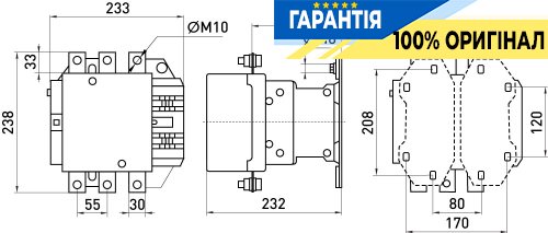 Контактор E.NEXT e.industrial.ukc.500.230, 500А, 230В, 1NO, i.0090067