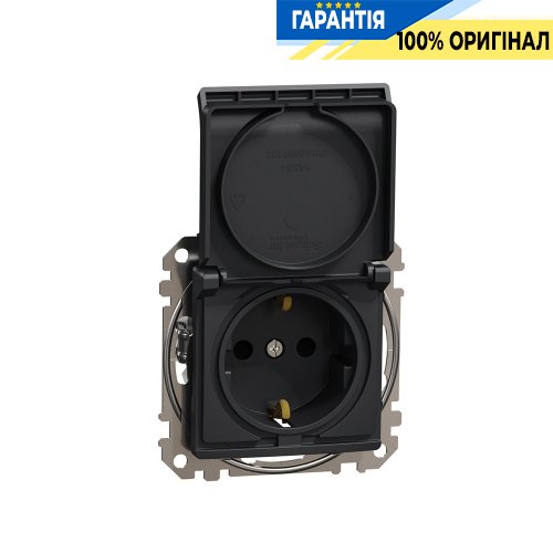 Розетка с з/к со шторками с крышкой Schneider Electric «Sedna Design» SDD114024 (цвет - черный)