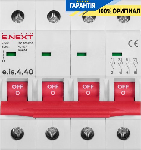 Выключатель нагрузки на DIN-рейку E.NEXT e.is.4.40, 4 полюса, 40А, p008021