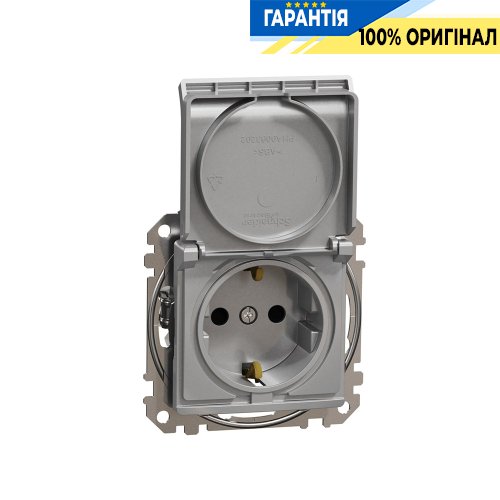 Розетка з з/к зі шторками із кришкою Schneider Electric «Sedna Design» SDD113024 (колір - алюміній)
