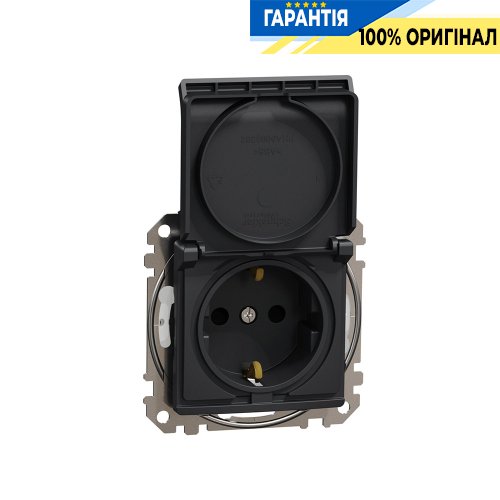 Розетка с з/к со шторками и с крышкой IP44 Schneider Electric «Sedna Design» SDD214024 (цвет - черный)