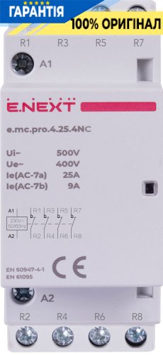 Модульный контактор E.NEXT e.mc.pro.4.25.4NC, 4 полюса, 25А, 4 вспомогательных контакта, 220В, p005224