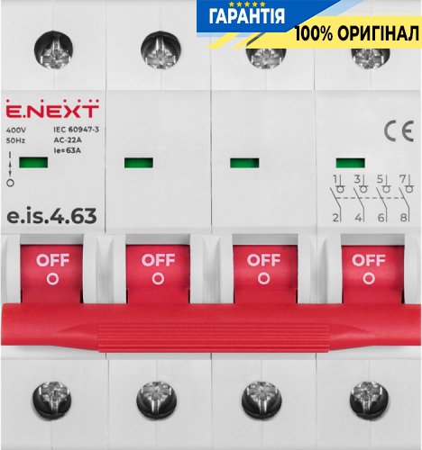 Вимикач навантаження на DIN-рейку E.NEXT e.is.4.63, 4 полюси, 63А, код p008022