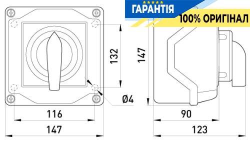 Пакетний перемикач E.NEXT LK40/4.322-ОК/45, 0-1-2, 40А, IP44, під пломбування, 8628-200