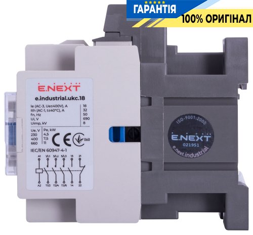 Контактор E.NEXT e.industrial.ukc.18.42, 18A, 42В, 1NO+1NC, i.0090075