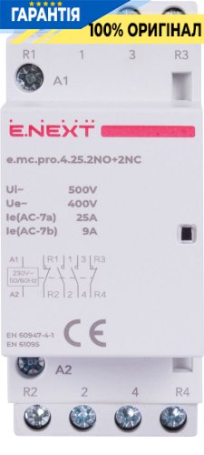Модульный контактор E.NEXT e.mc.pro.4.25.2NO+2NC, 4 полюса, 25А, 2NO+2NC, 220В, p005222