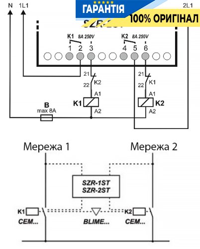 Реле автоматического включения резерва ETI SZR-2ST, код 2471511, для надежного переключения питания в электросетях
