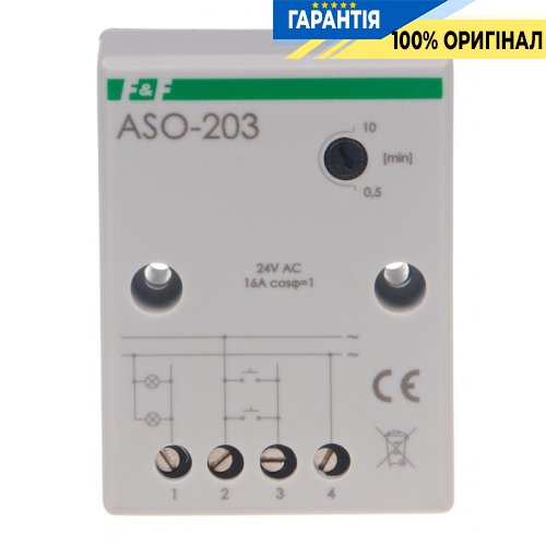 Реле сходове F&F ASO-203, 1НО, 24V AC/DC, 16А, затримка 0,5-10 хв, антиблокування