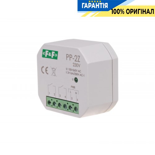 Электромагнитное реле PP-2Z-230V F&F для монтажной коробки Ø60, 2NO 16А, 100-265V/AC