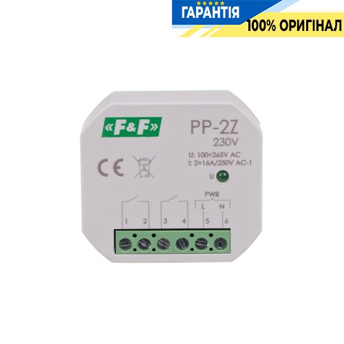 Электромагнитное реле PP-2Z-230V F&F для монтажной коробки Ø60, 2NO 16А, 100-265V/AC