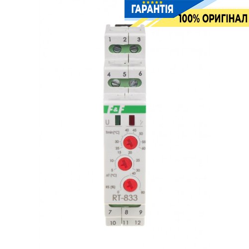 Регулятор температури F&F RT-833 DIN 1ПК 6А(DC) 12-24V DC для керування швидкістю вентилятора