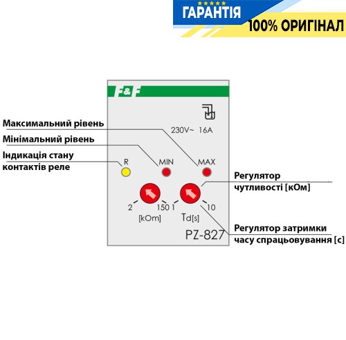 Реле рівня рідини двохрівневе з 3 зондами, F&F PZ-827