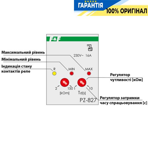 Реле рівня рідини двохрівневе без зондів F&F PZ-827B для контролю рідини