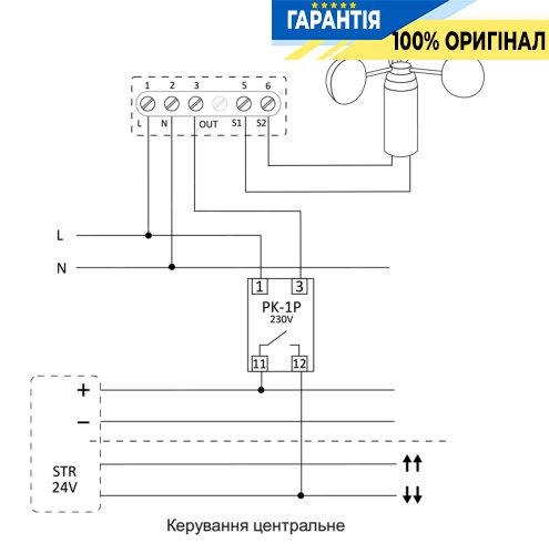 Датчик вітру F&F STR-W, накладний монтаж, 100-265В, IP65