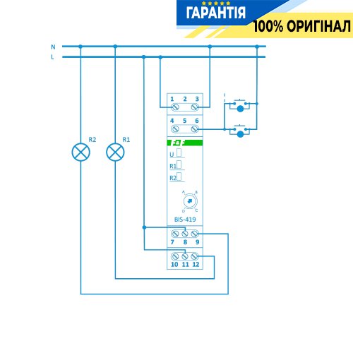 Импульсное бистабильное реле F&F BIS-419-LED, 2xNO 16А/230В, 4 функции